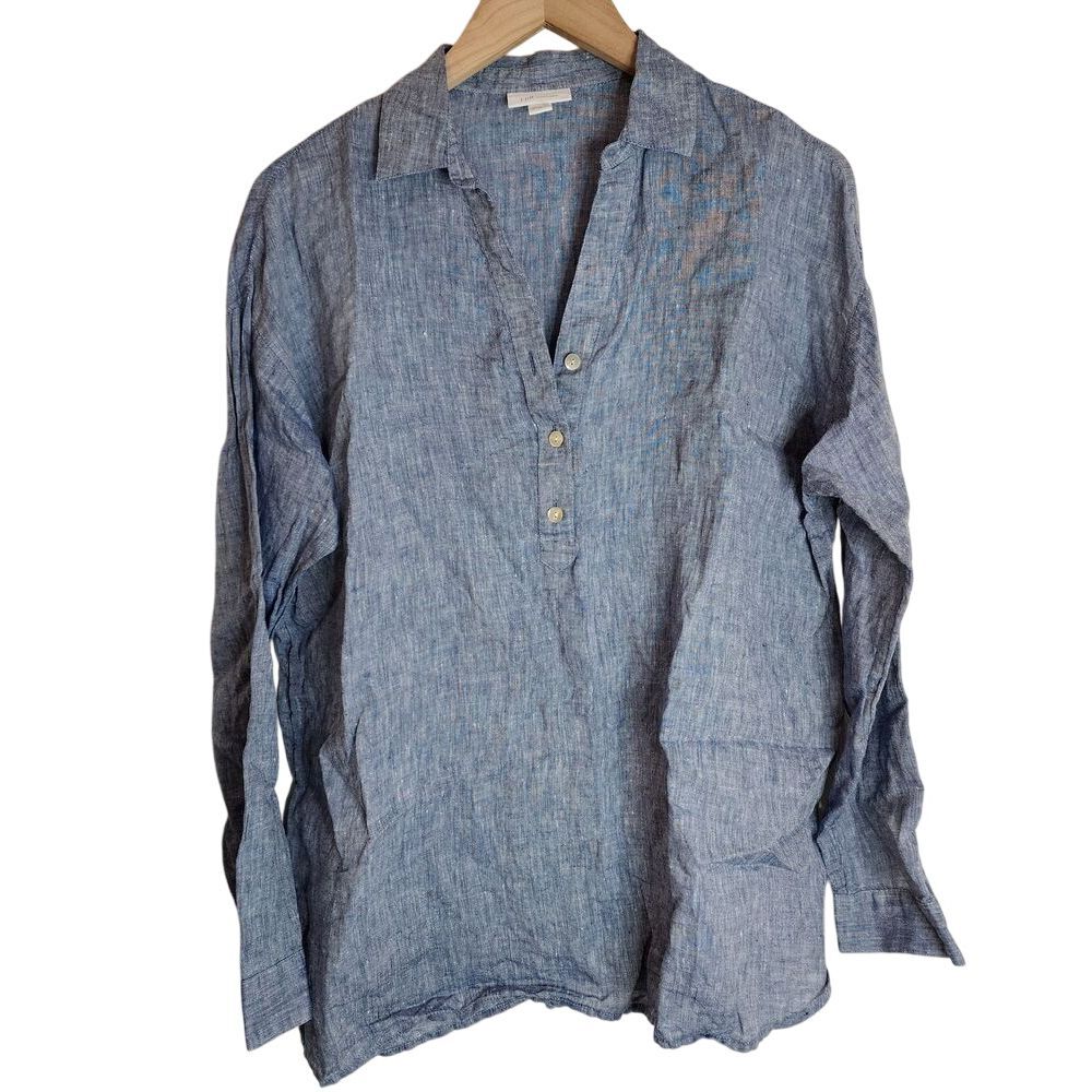 J. Jill Love Linen Shirt Women's XS Long Sleeve Popover Top‎ Blue